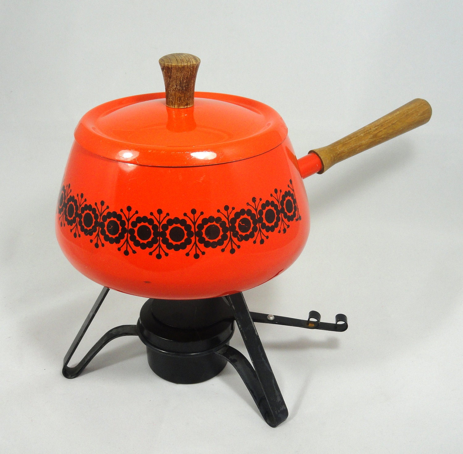 Vintage Fondue Pot . Chafing Dish . Fondue Set . Retro Kitchen . Orange Fondue