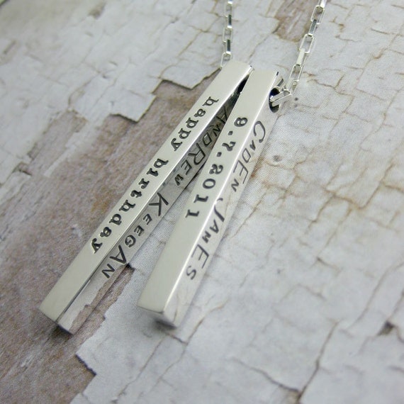 Personalized Solid Silver Bar Pendant Necklace by MetalPressions
