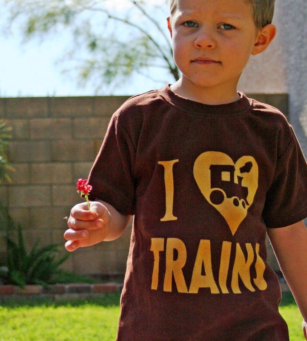 I Love Trains- (ink free) Kids and Toddler Boys Tshirt - High Quality- Train Shirt, steam engine, train party - CantaloupeCorner