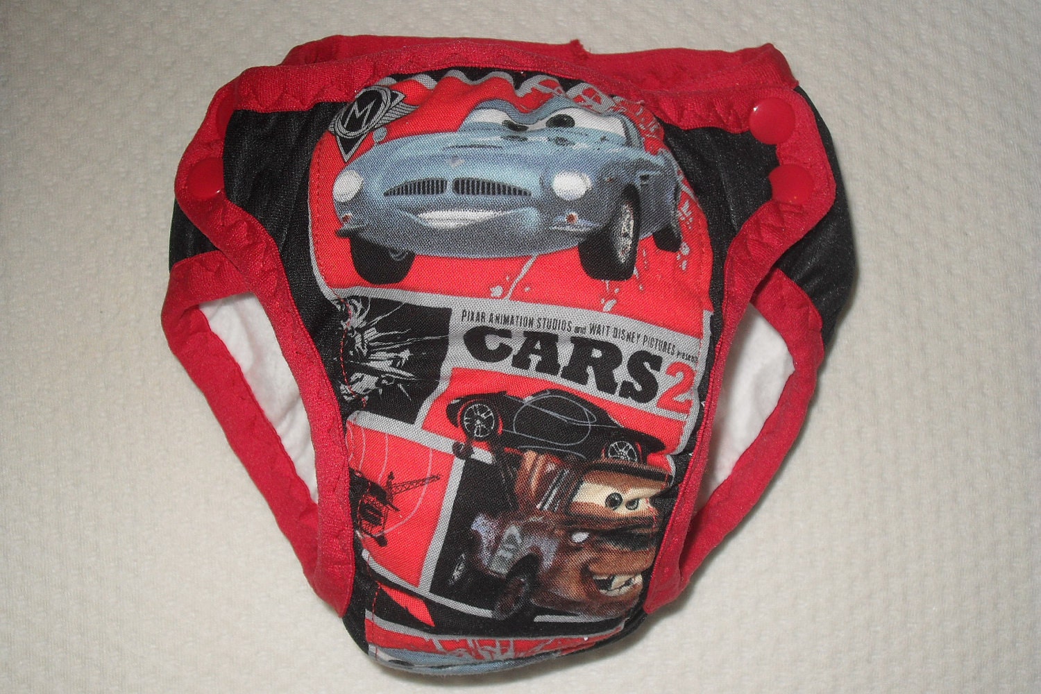 Training pants made from Cars 2 fabric