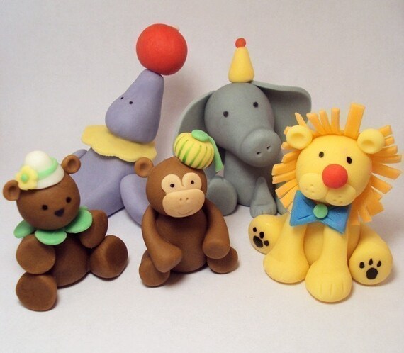 Circus Animals Set of 5- Cupcake or Cake Toppers Il_570xn
