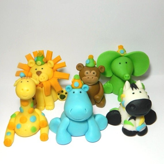 Zoo Party Animals Set of 6- Cupcake or Cake Toppers Il_570xn