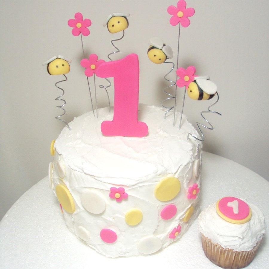 Busy Bumble Bees Birthday Set - Cupcake and Cake Toppers