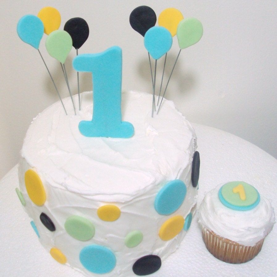 Mod Balloons Birthday Set - Cupcake and Cake Toppers
