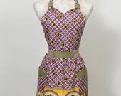 Sunflower Apron- Full Classic Style Apron in Purple Green and Sunflowers