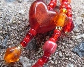 Hearts & Fireworks Earrings. flame red lampwork and murano glass