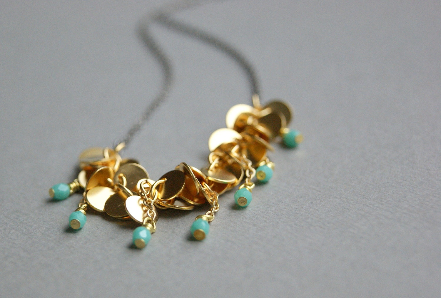 Gold Disc Charm Cluster Necklace, Mint, Holidays, Festive