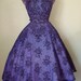 Reserved Until Monday Vintage 50s Vixen Luminous Purple Hue Cocktail Party Dress with Embossed Black Velvet and Rhinestones