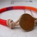 COOPER bracelet - textile and leather with metal button (persimmon wildberry kumquat)