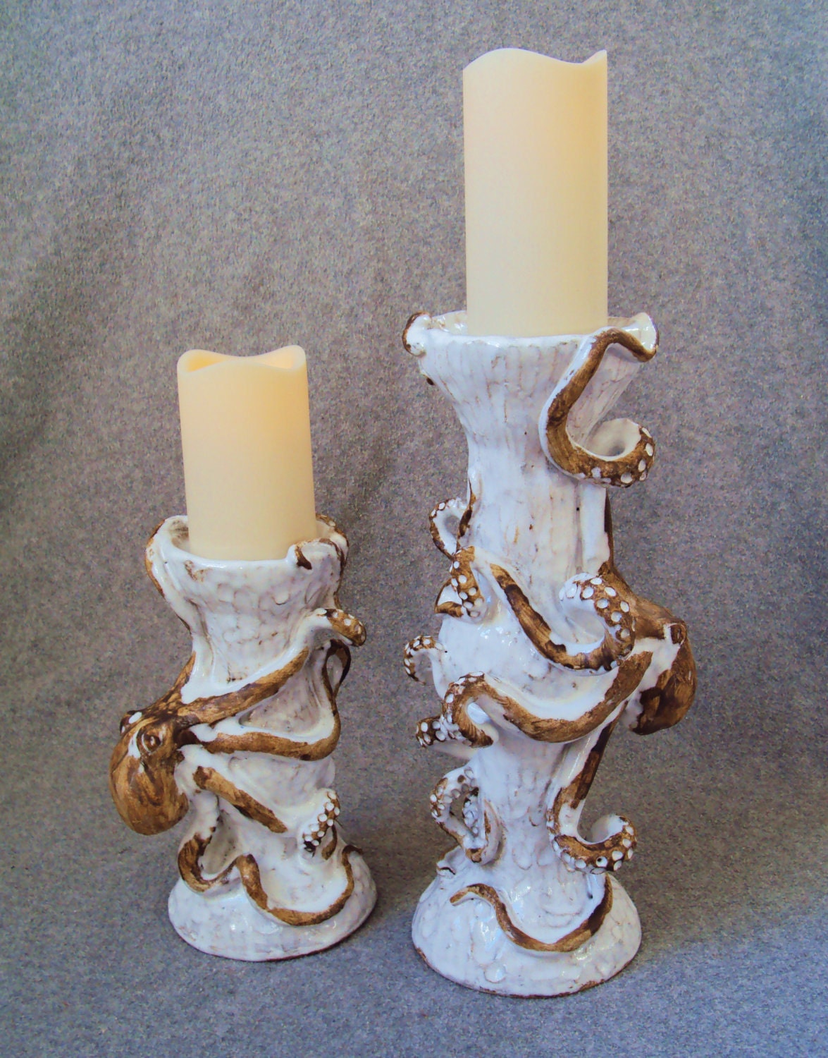 Small Ceramic Octopus Candlestick by Shayne Greco Beautiful Shabby Chic Mediterranean Sculpture Pottery