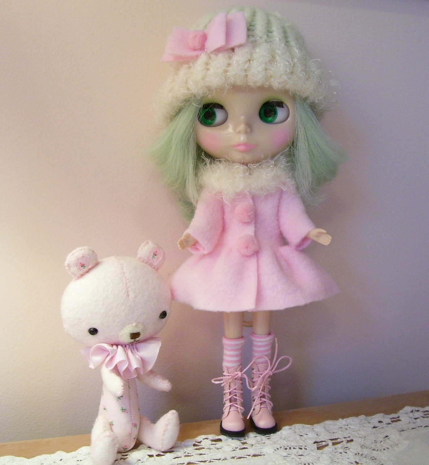 2 Piece Blythe Outfit....Coat and Hat...All in Pink and Cream