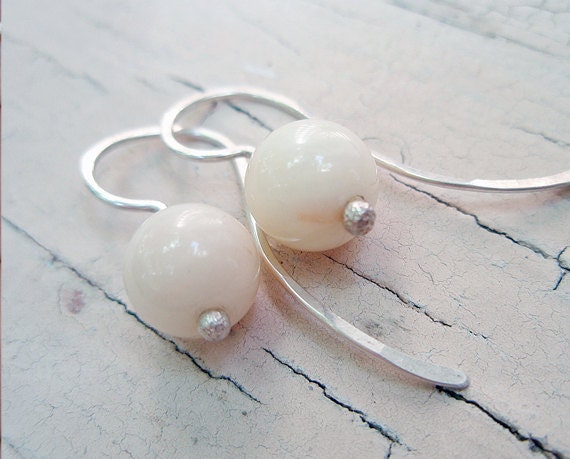 white blush coral bead earrings