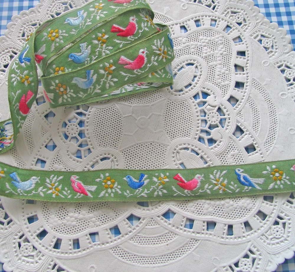 Embroidered bird ribbon trim by exuberanthousewifery on etsy