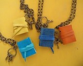 Mini book necklace in blue, with keys for your heart