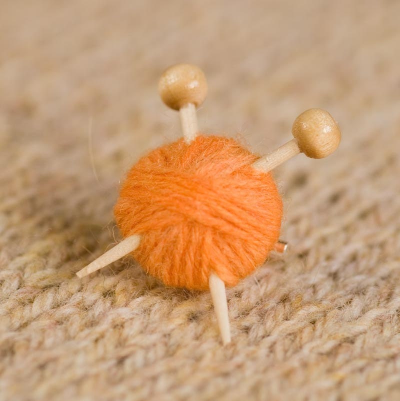 Orange Knitter's Brooch - Yarn and Needles