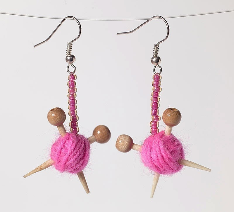 Pink Ear Knits - Yarn ball earrings