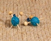Sparkly Blue Ear Knits - Yarn ball earrings