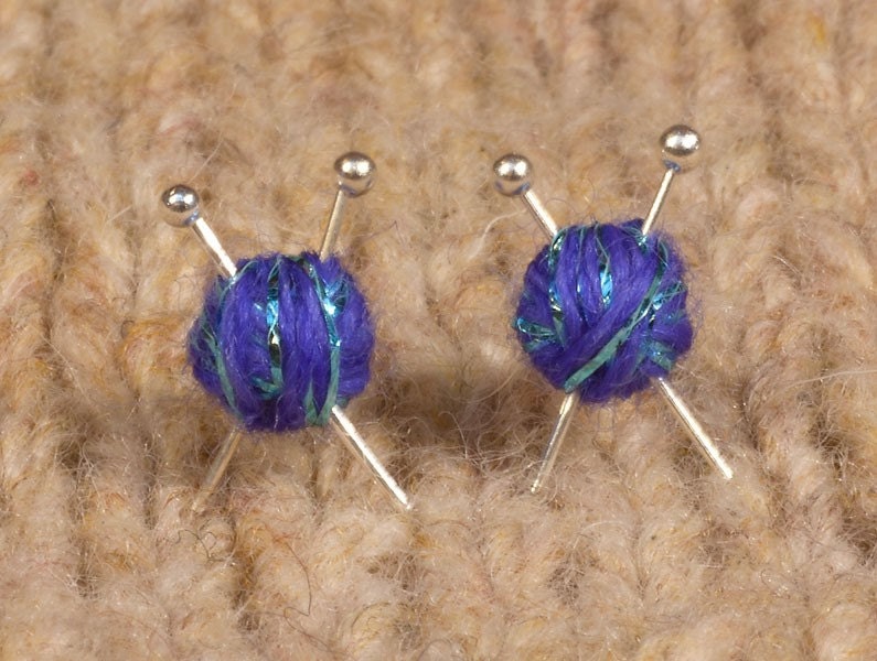 Sparkly Knitting Ear studs - Purple earrings
