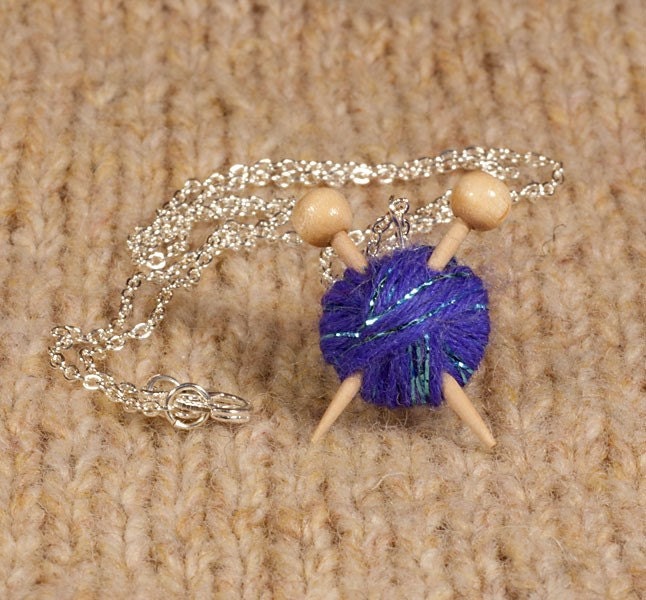 Sparkly Purple Knitting Necklace - Yarn and needles
