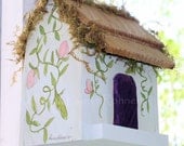 Cottage Woodland Fairy House Painted Sweet Pea Moss Hang In or Out