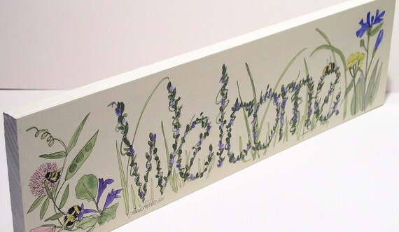 Painted Cottage Welcome Wood Sign White with Wildflowers