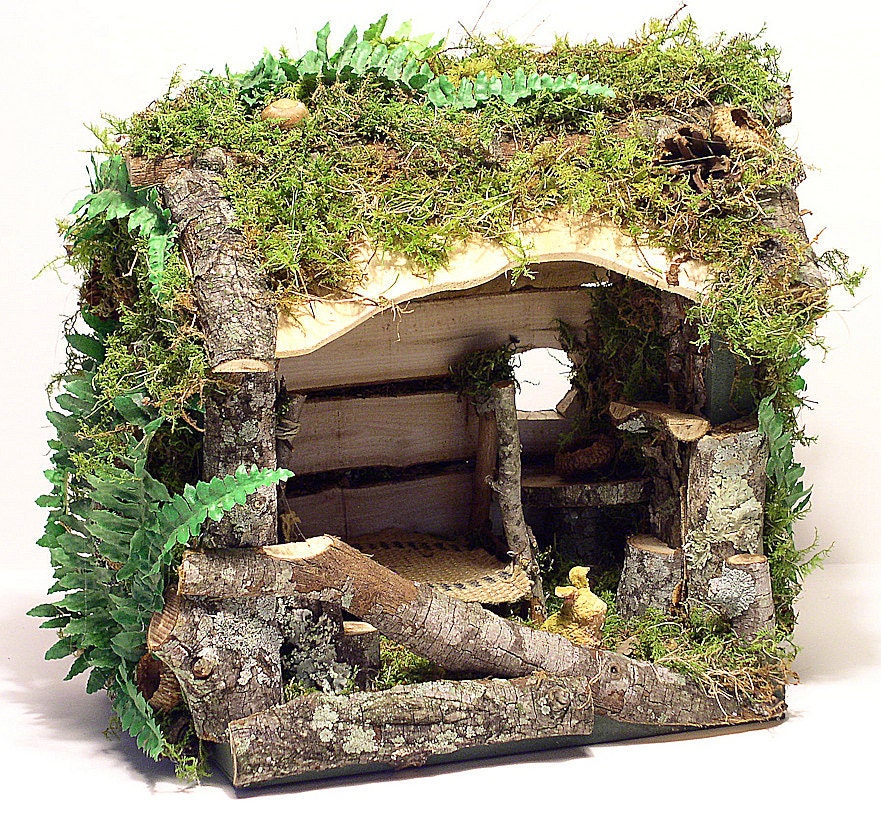 Woodland Cottage Fairy House Ferns Moss and Furniture