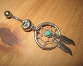 Turquoise Dream Catcher Belly Button Ring Jewelry Feather Charm Navel Piercing Bar Barbell