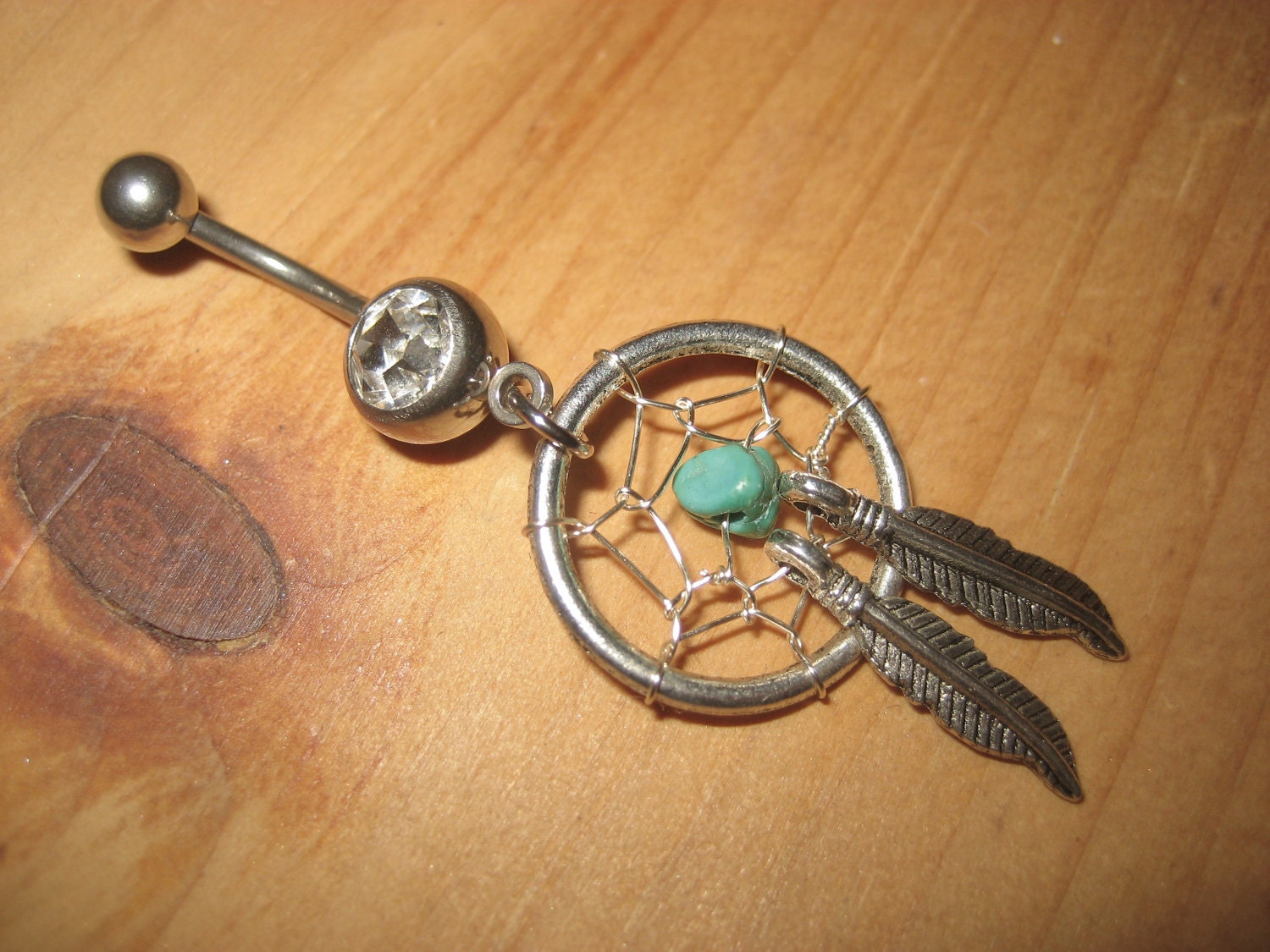 Turquoise Dream Catcher Belly Button Ring Jewelry Feather Charm Navel Piercing Bar Barbell