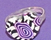 Purple Swirls Adjustable Heart Ring - handmade polymer cay