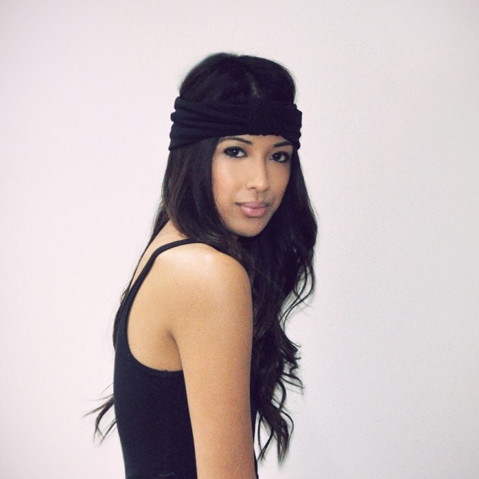Turban headband - Black stretch jersey