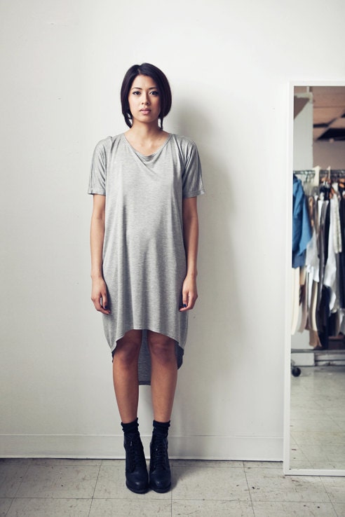 Curved Hem T Dress Heather Grey