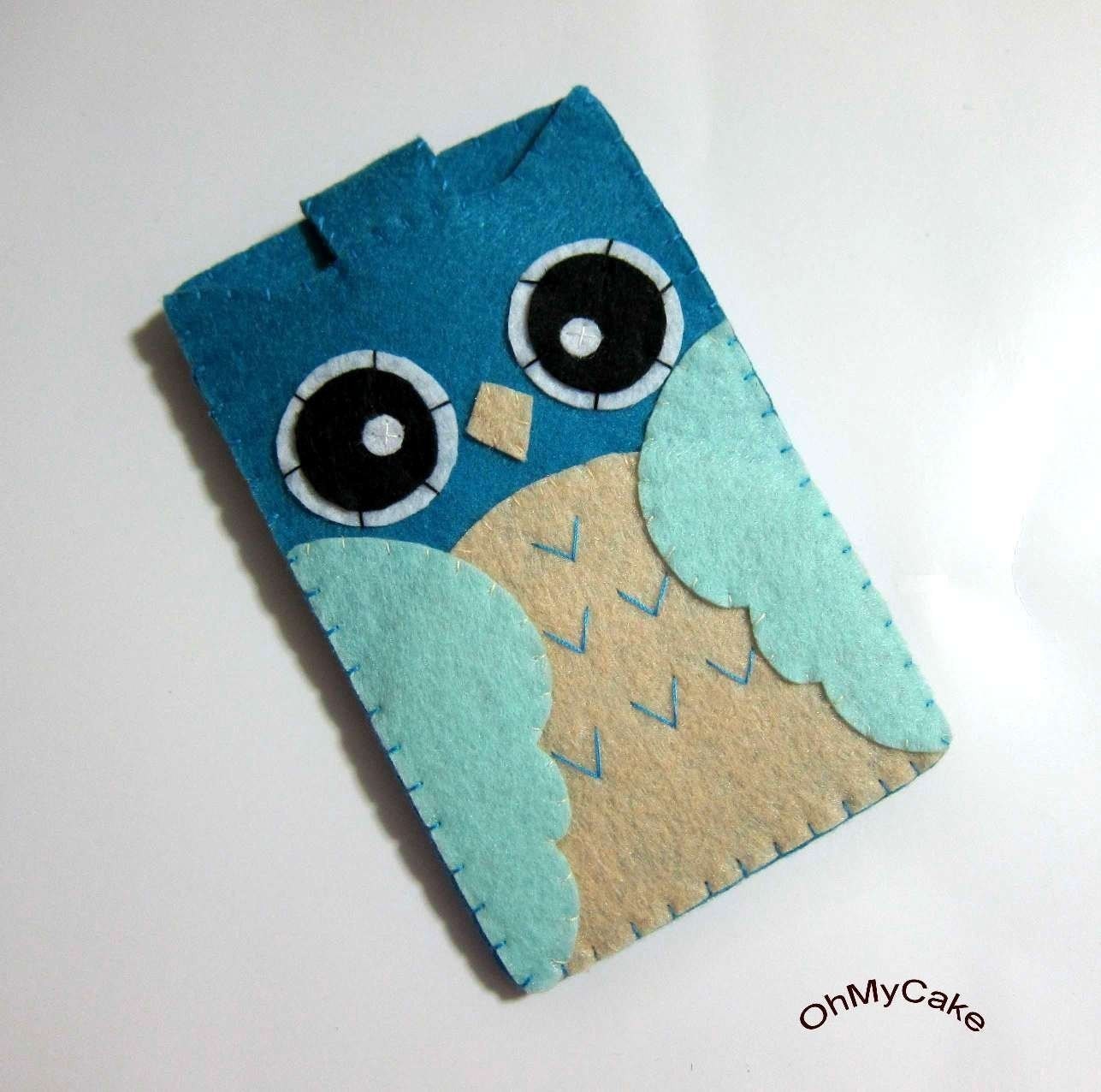 iPhone Case - Cell Phone Case - iPhone 4 Case - iPod Case - iPod Touch Case - Handmade iPhone Felt Case - " Blue Owl " Design