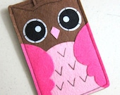 iPhone Case - Cell Phone Case - iPhone 4 Case - iPod Case - iPod Touch Case - Handmade iPhone Felt  Case - " Brown & PinkOwl " Design
