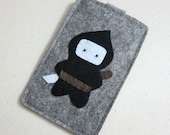 iPhone Case - Cell Phone Case - iPhone 4 Case - iPod Case - iPod Touch Case - Handmade iPhone Felt Case - " Black Ninja " Design