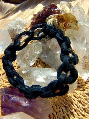 Christmas in July Black Leather And Hemp Macrame Bracelet XMAS in JULY CIJ