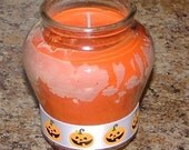 SALE, Pumpkin Scented Soy Votive Mini Jar Candle, Halloween, Ghost, Home Decor, Ribbon, Spooky