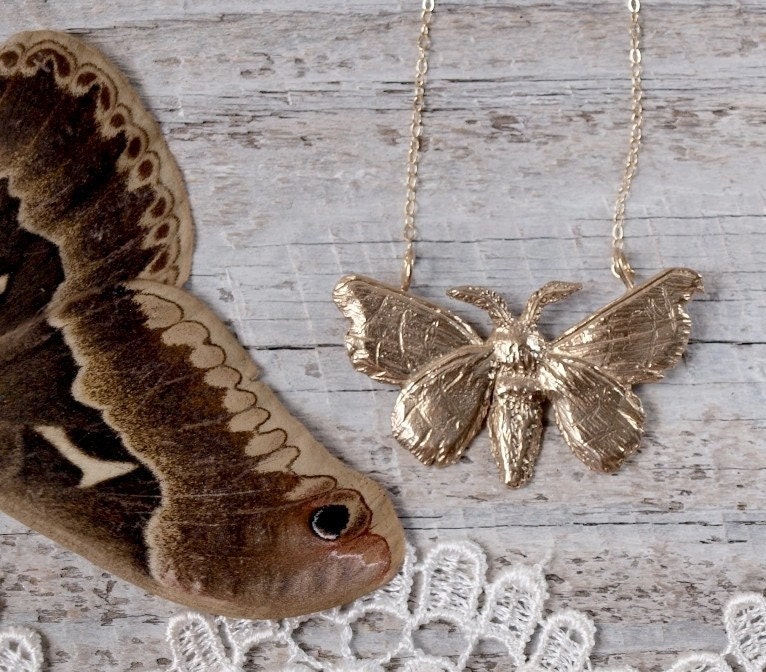 Silk Moth Necklace in Cast Bronze by Woodland Belle