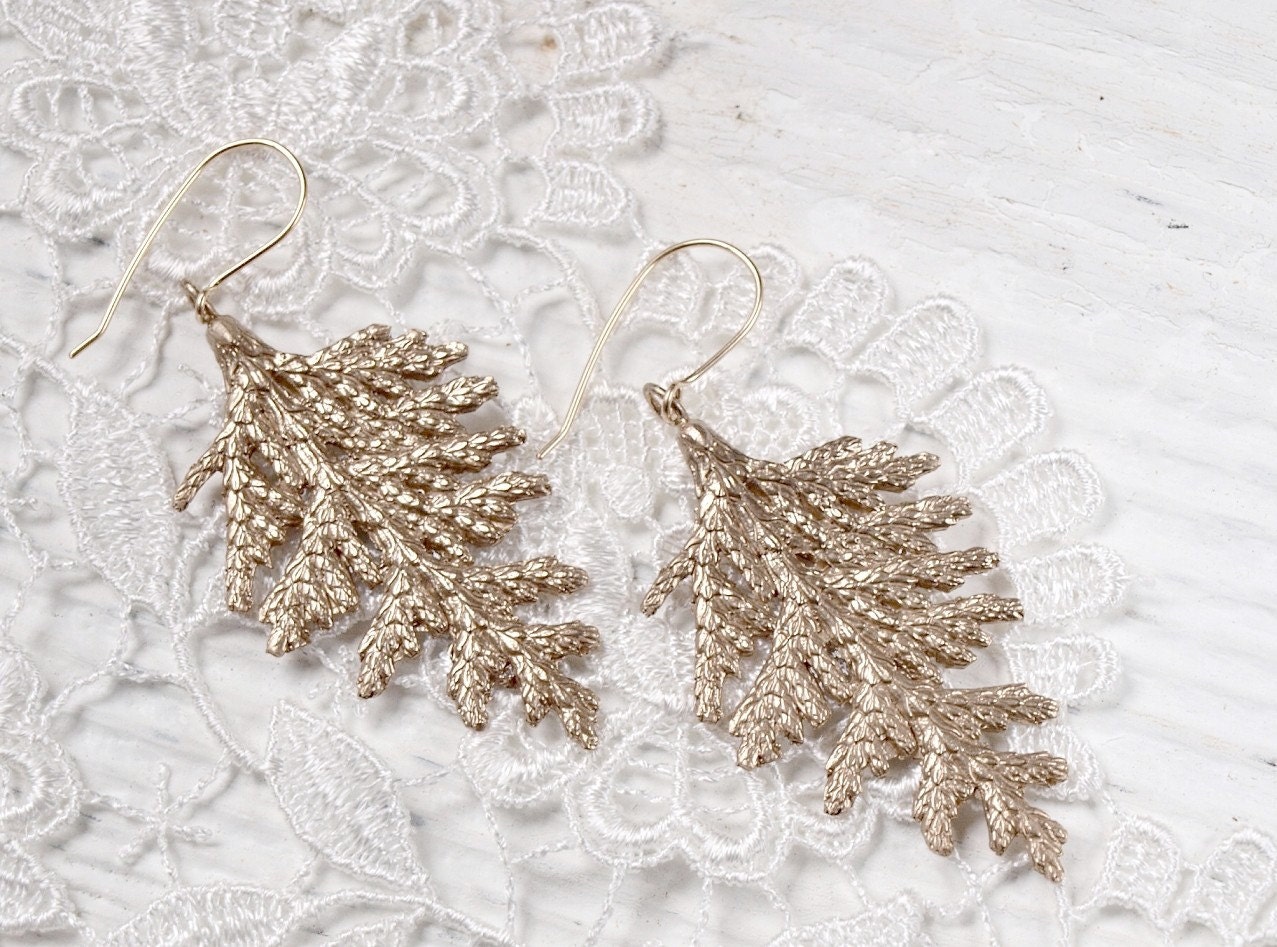 Bronze Cypress Branch Leaf Earrings by Woodland Belle