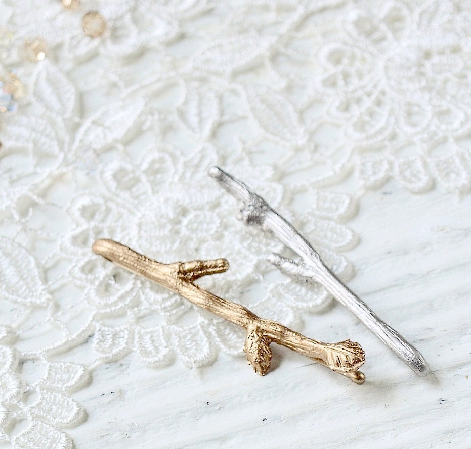Twig Branch Hair Clips Bobby Pins - Gold Silver or Bronze - Mix and Match You Choose Set of Two