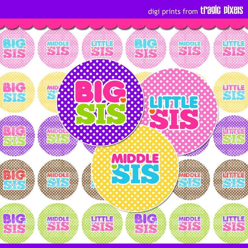 Sweet Sisters Bottle Cap Images - 4x6 Digital Collage Sheet (No. 660) - 1 Inch Circles for Bottlecaps, Hair Bows - Instant Download