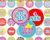 Sisters Rock Digital Collage Sheet (No. 336) - 1 Inch Circles for Round Bottle Caps, Magnets, Hair Bow Centers, Stickers, and More