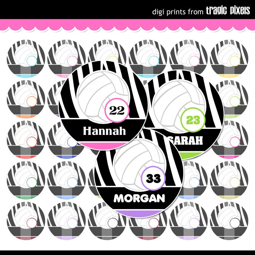 4x6 Editable PDF - Zebra Volleyball Digital Collage Sheet (No. 664) - 1 Inch Circles for Bottle Caps, Magnets, Hair Bow Centers, & More