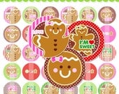 Gingerbread Cutie Christmas Bottle Cap Images - 4x6 Digital Collage Sheet (No. 858) - 1 Inch Circles for Bottlecaps, Magnets, & More