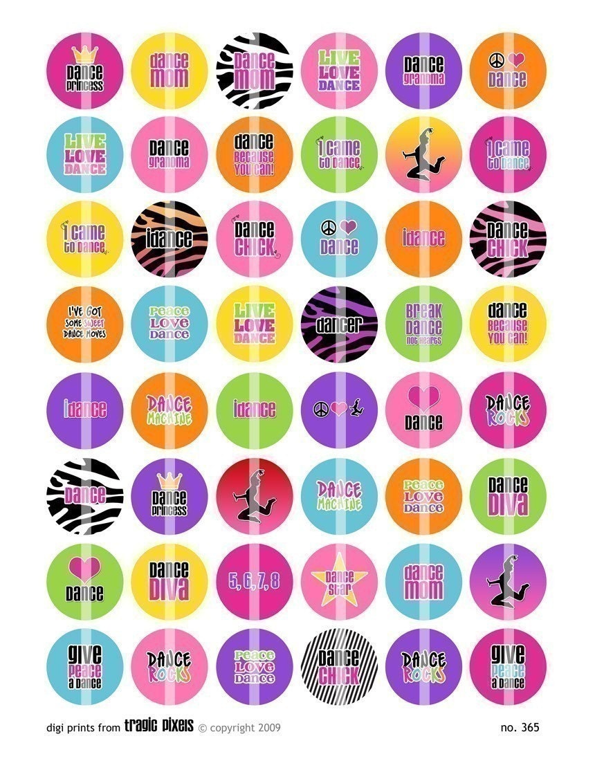 DANCE DIVA DIGITAL COLLAGE SHEET (NO. 365) - 1 INCH CIRCLES FOR ROUND BOTTLE CAPS, PEBBLE MAGNETS, STICKERS, AND MORE