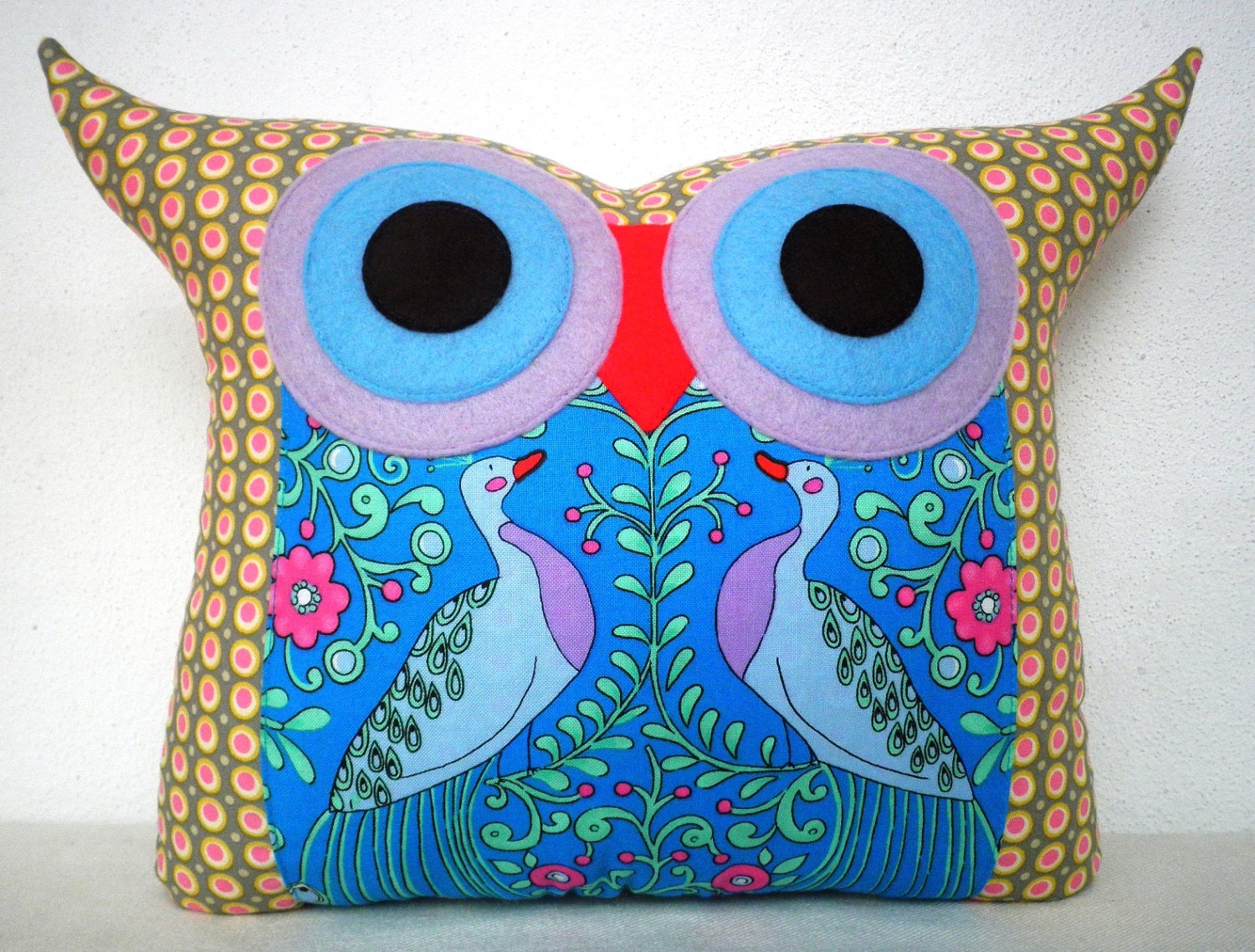 Gift under 20 super SALE  /Polyfil Stuffed Royal peacock Owl Pillow/ready to ship