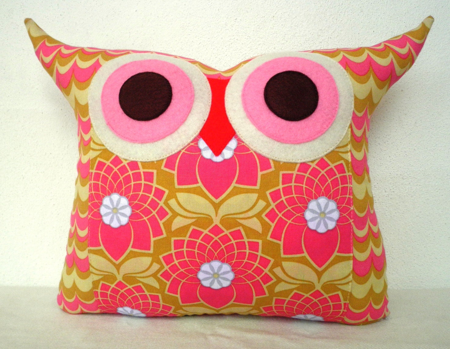 Pink/ pink lily  owl pillow/room decor/for her/Ready to ship