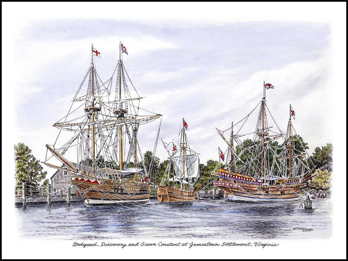 Items similar to Jamestown Virginia Three Ships 8.5x11 Print on Etsy