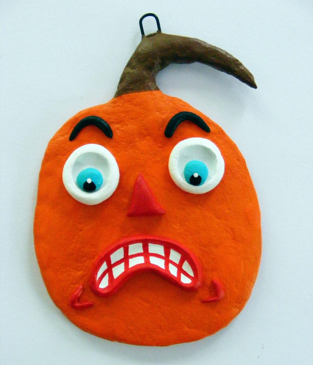 Vintage Style Halloween Folk Art Grumpy Pumpkin Jack O Lantern