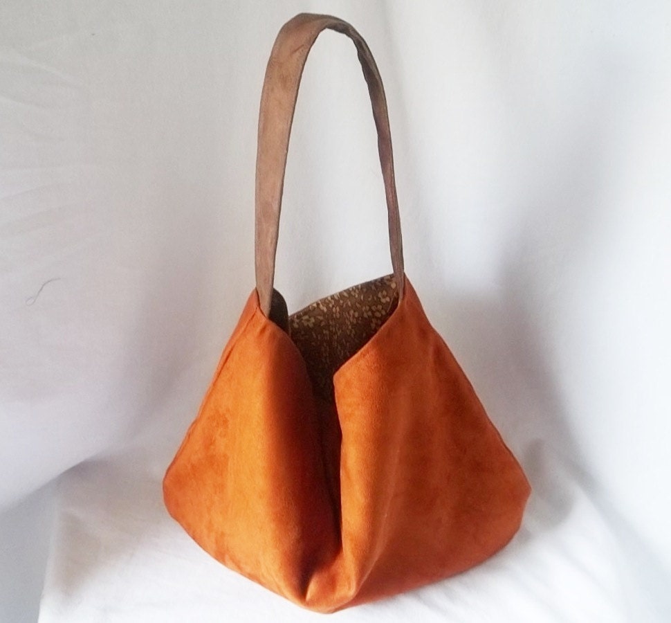 Cognac Vegan Suede Hobo handbag - Copper Animal Friendly Suede hobo - Made to Order