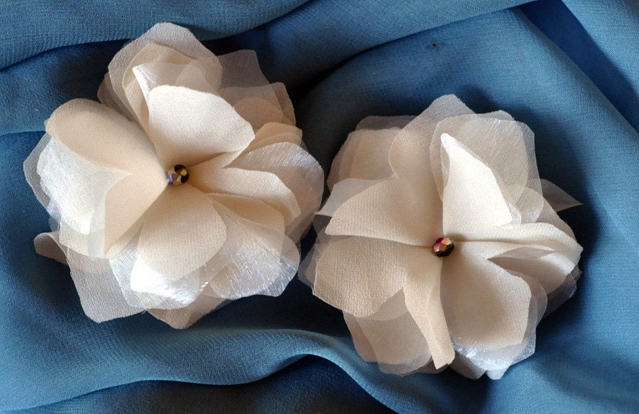 Bridal Bloom Duo Hair Pieces, Ivory Silk, Shoe Clips, Brooch Pins